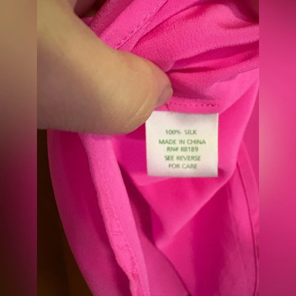 LILLY PULITZER HOT PINK AND METTALLIC GOLD COLBY SILK BLEND BLOUSE TOP L w CAMI - Picture 11 of 11
